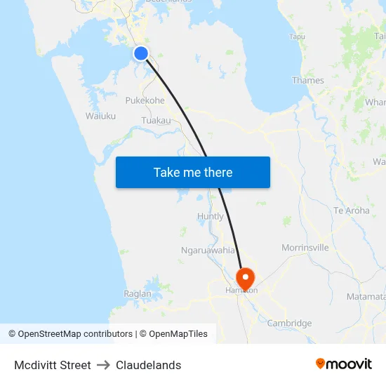 Mcdivitt Street to Claudelands map