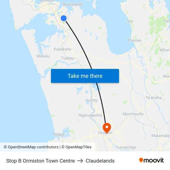 Stop B Ormiston Town Centre to Claudelands map