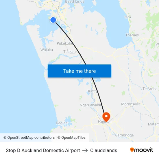 Stop D Auckland Domestic Airport to Claudelands map