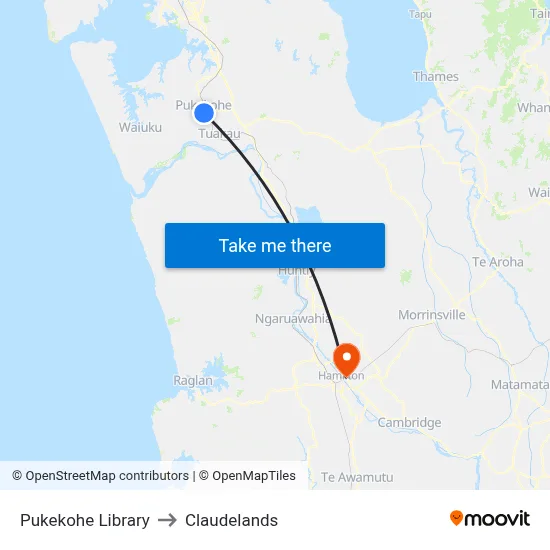 Pukekohe Library to Claudelands map