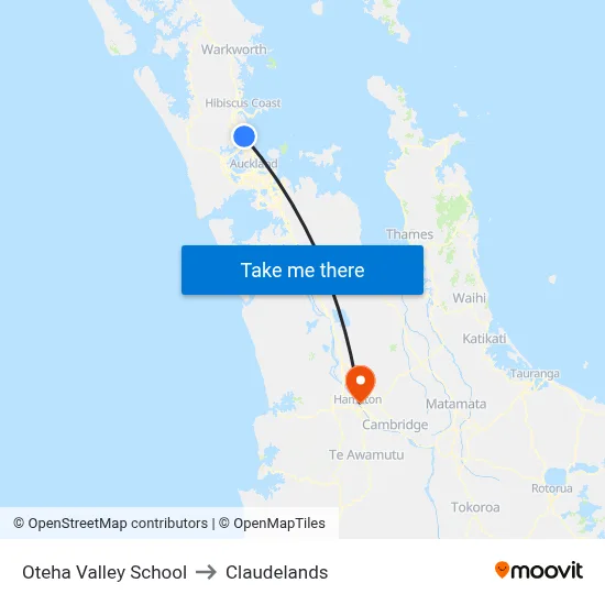 Oteha Valley School to Claudelands map