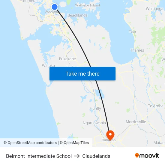 Belmont Intermediate School to Claudelands map