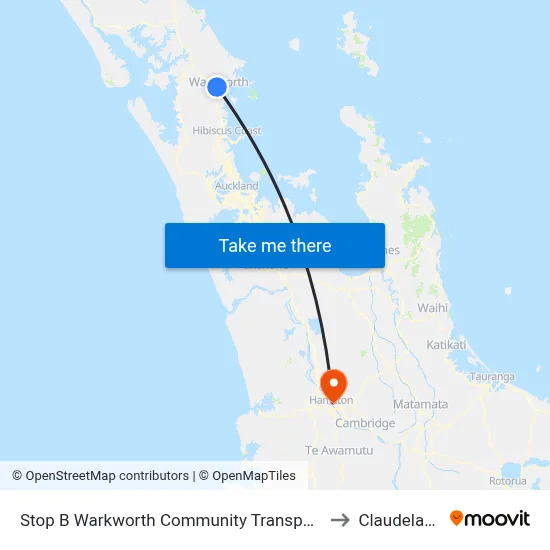 Stop B Warkworth Community Transport Hub to Claudelands map