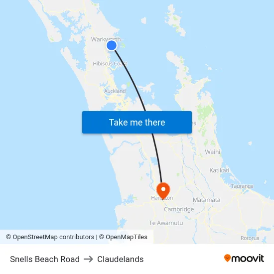 Snells Beach Road to Claudelands map