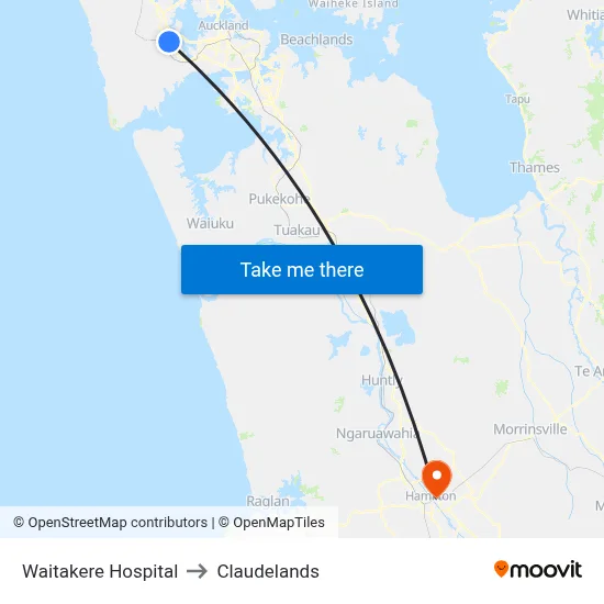 Waitakere Hospital to Claudelands map