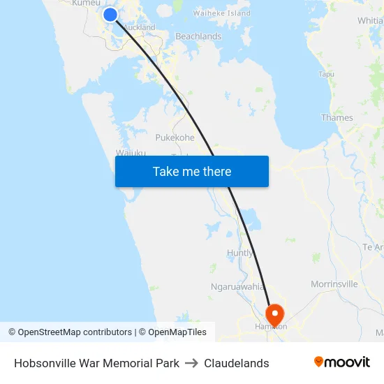Hobsonville War Memorial Park to Claudelands map