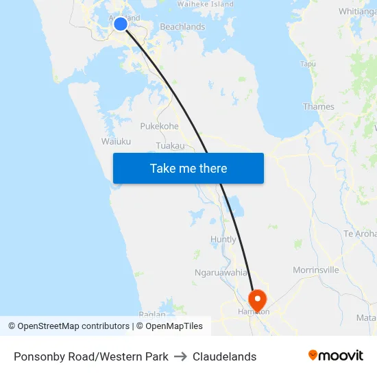 Ponsonby Road/Western Park to Claudelands map