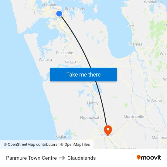 Panmure Town Centre to Claudelands map