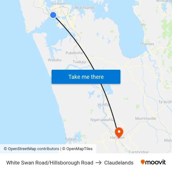 White Swan Road/Hillsborough Road to Claudelands map