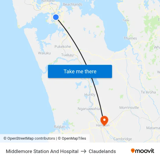 Middlemore Station And Hospital to Claudelands map