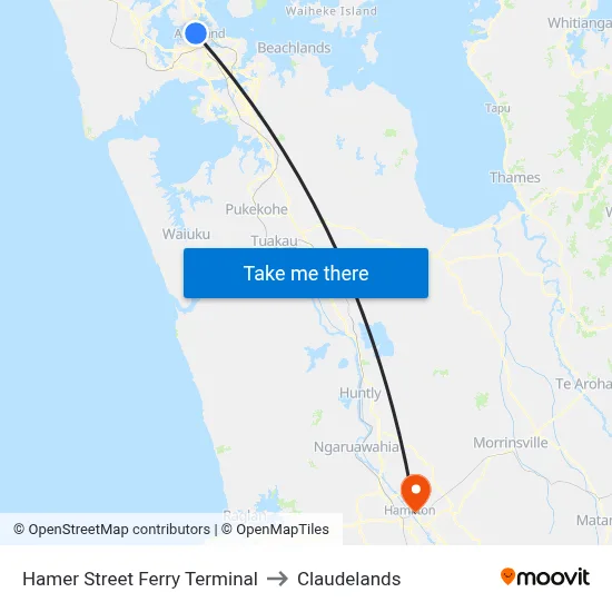 Hamer Street Ferry Terminal to Claudelands map