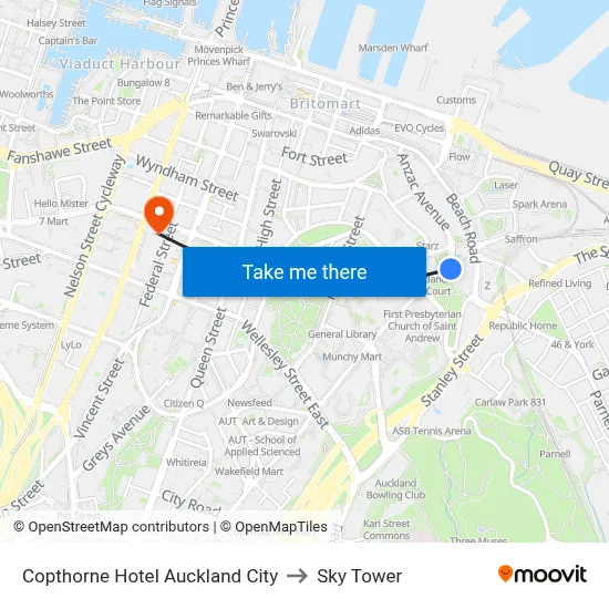 Copthorne Hotel Auckland City to Sky Tower map