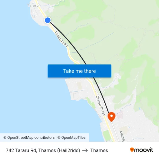 742 Tararu Rd, Thames (Hail2ride) to Thames map