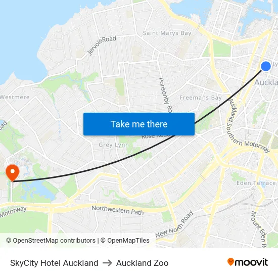 SkyCity Hotel Auckland to Auckland Zoo map