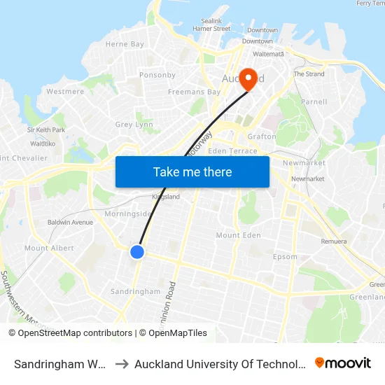 Sandringham West to Auckland University Of Technology map
