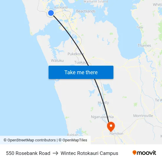550 Rosebank Road to Wintec Rotokauri Campus map