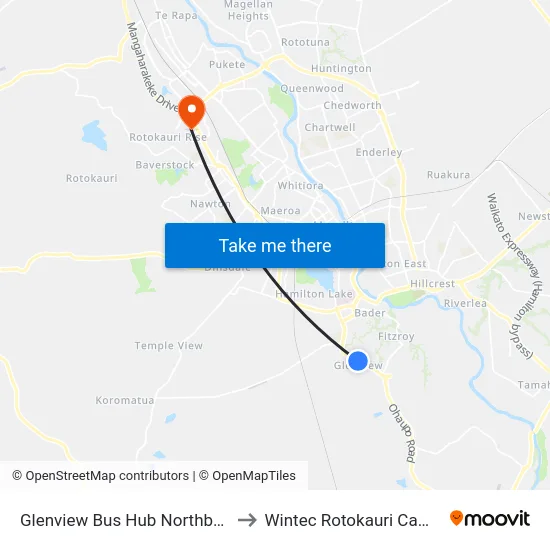 Glenview Bus Hub Northbound to Wintec Rotokauri Campus map