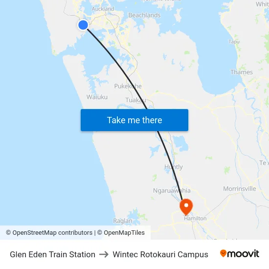 Glen Eden Train Station to Wintec Rotokauri Campus map
