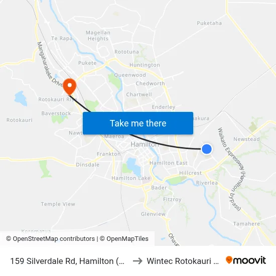 159 Silverdale Rd, Hamilton (Uni Gate 10) to Wintec Rotokauri Campus map