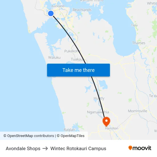 Avondale Shops to Wintec Rotokauri Campus map