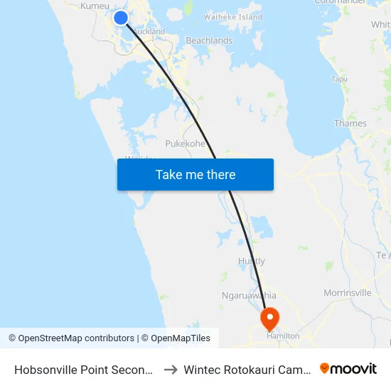 Hobsonville Point Secondary to Wintec Rotokauri Campus map