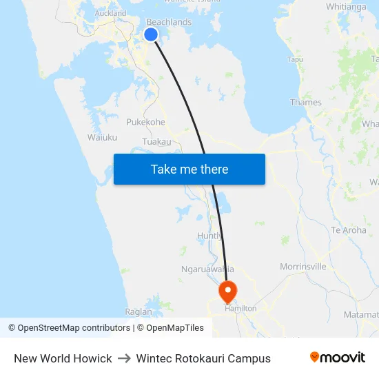 New World Howick to Wintec Rotokauri Campus map