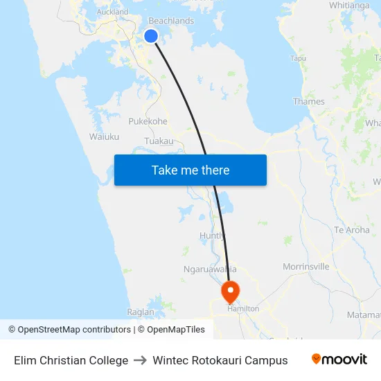 Elim Christian College to Wintec Rotokauri Campus map