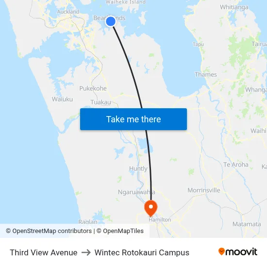 Third View Avenue to Wintec Rotokauri Campus map