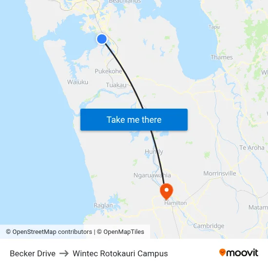 Becker Drive to Wintec Rotokauri Campus map