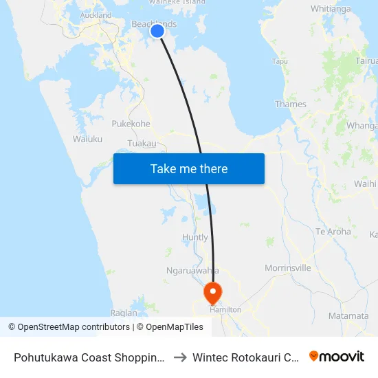 Pohutukawa Coast Shopping Centre to Wintec Rotokauri Campus map