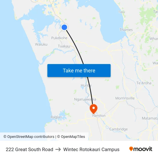 222 Great South Road to Wintec Rotokauri Campus map