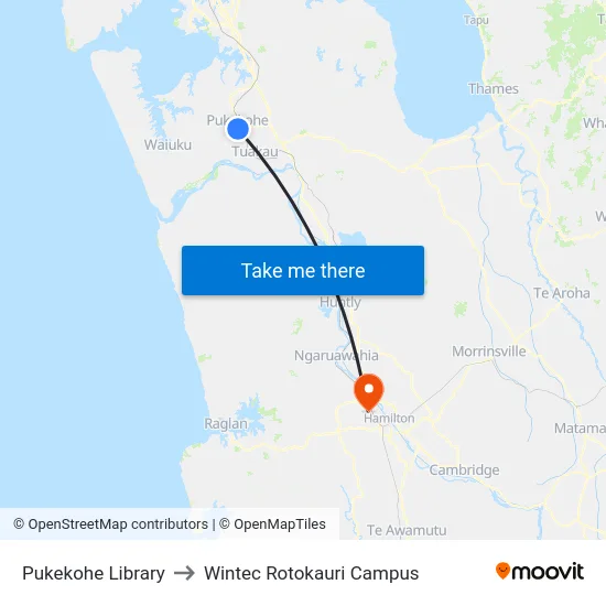 Pukekohe Library to Wintec Rotokauri Campus map