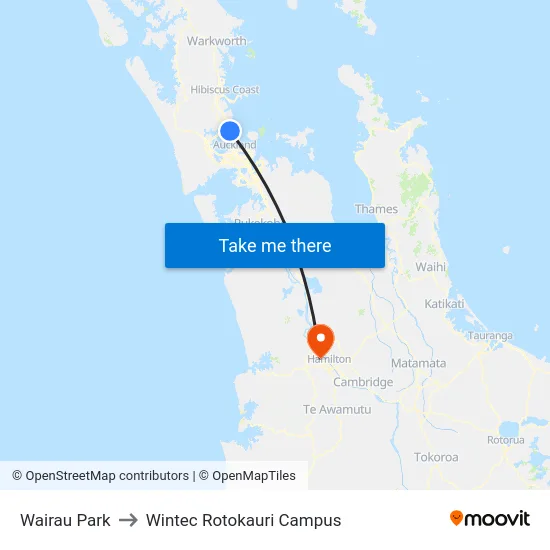 Wairau Park to Wintec Rotokauri Campus map