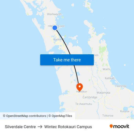 Silverdale Centre to Wintec Rotokauri Campus map