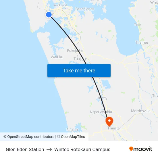 Glen Eden Station to Wintec Rotokauri Campus map