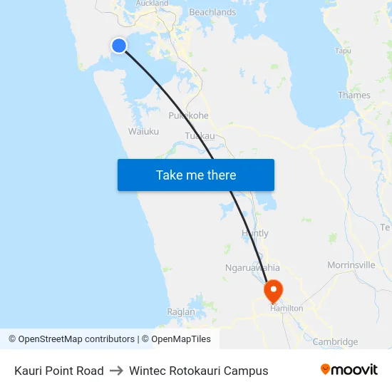 Kauri Point Road to Wintec Rotokauri Campus map