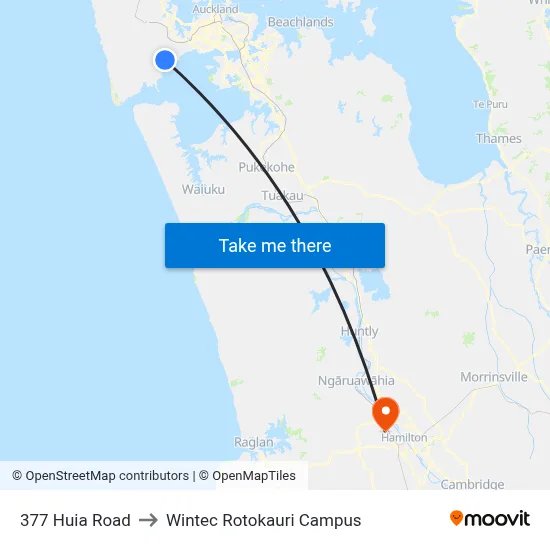 377 Huia Road to Wintec Rotokauri Campus map