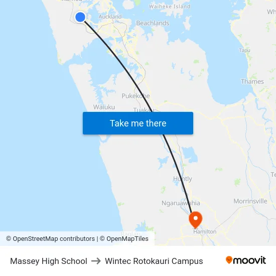 Massey High School to Wintec Rotokauri Campus map