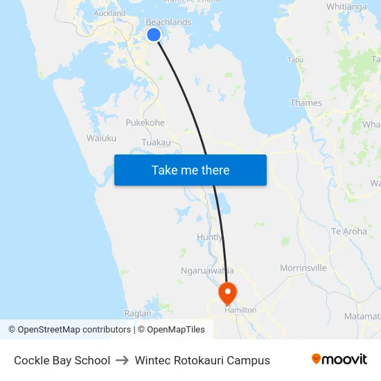 Cockle Bay School to Wintec Rotokauri Campus map