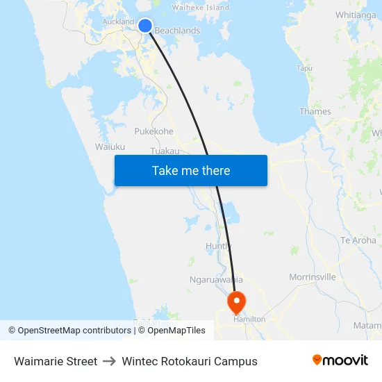 Waimarie Street to Wintec Rotokauri Campus map