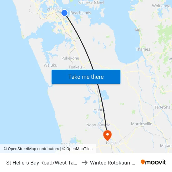 St Heliers Bay Road/West Tamaki Road to Wintec Rotokauri Campus map