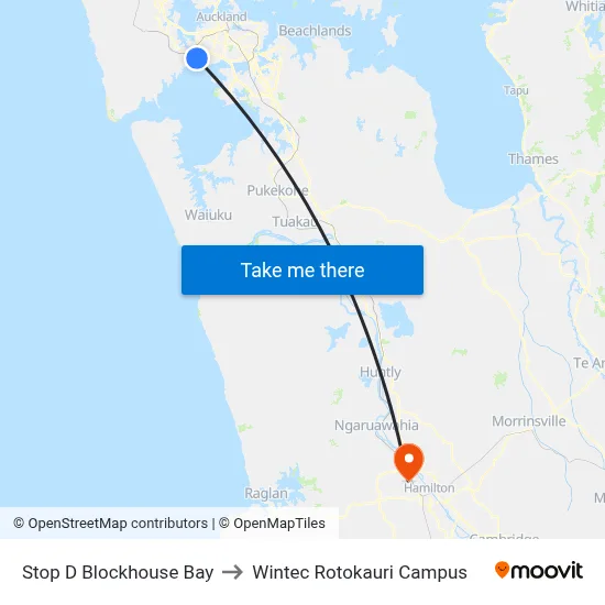 Stop D Blockhouse Bay to Wintec Rotokauri Campus map