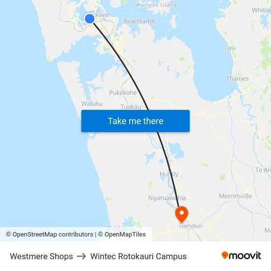 Westmere Shops to Wintec Rotokauri Campus map