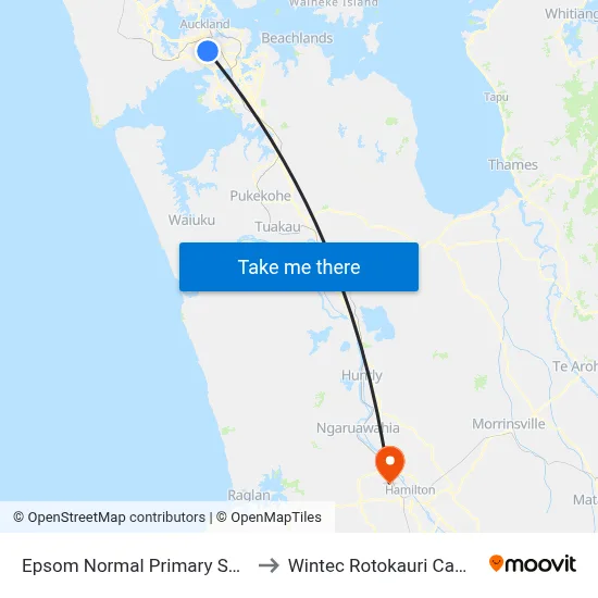 Epsom Normal Primary School to Wintec Rotokauri Campus map