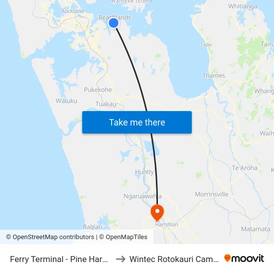 Ferry Terminal - Pine Harbour to Wintec Rotokauri Campus map