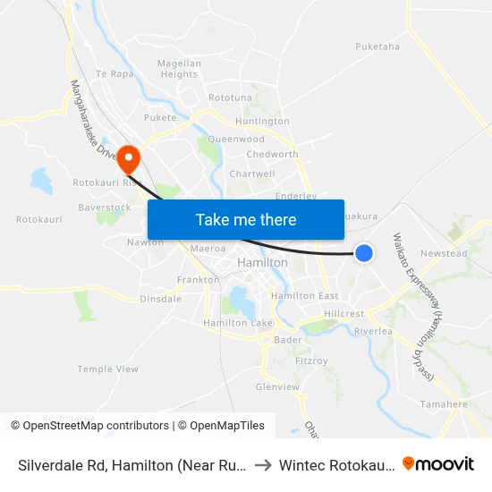 Silverdale Rd, Hamilton (Near Ruakura Interchange) to Wintec Rotokauri Campus map