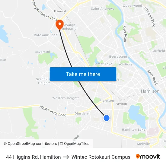 44 Higgins Rd, Hamilton to Wintec Rotokauri Campus map