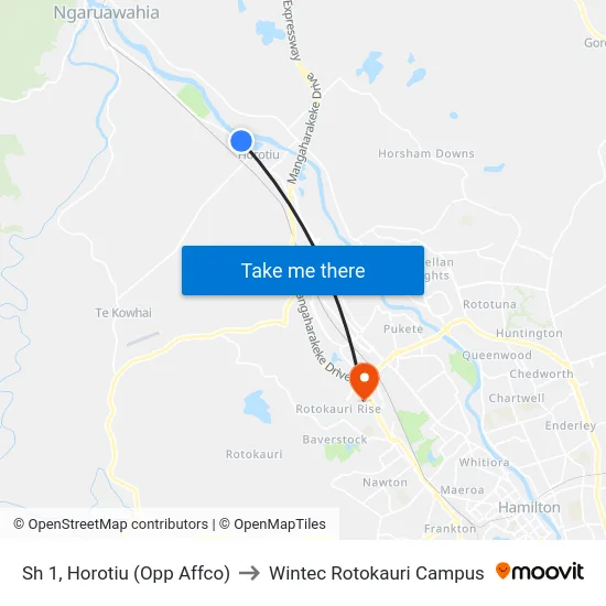 Sh 1, Horotiu (Opp Affco) to Wintec Rotokauri Campus map