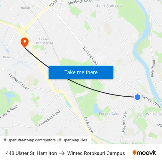 448 Ulster St, Hamilton to Wintec Rotokauri Campus map