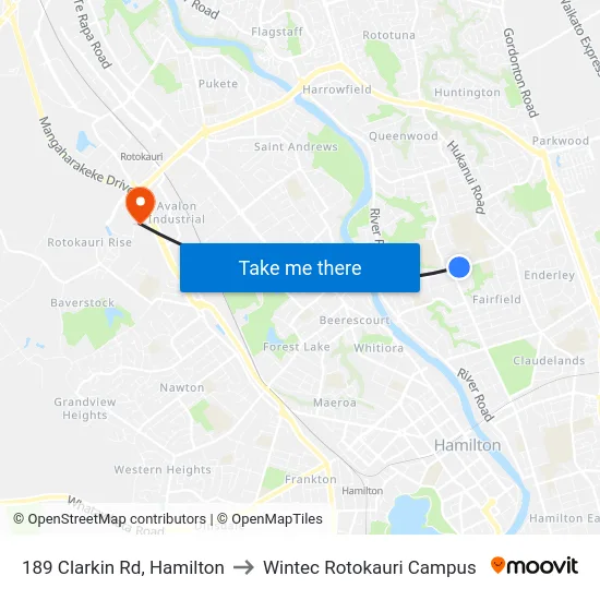 189 Clarkin Rd, Hamilton to Wintec Rotokauri Campus map